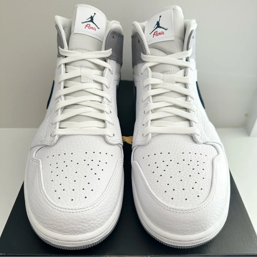 NIB Air Jordan 1 Men’s Mid Paris White Midnight Navy Sneakers Shoes Size 14
